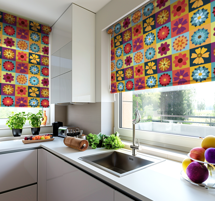 Tende a rullo con fiori cucina piastrelle colorati - TenStickers