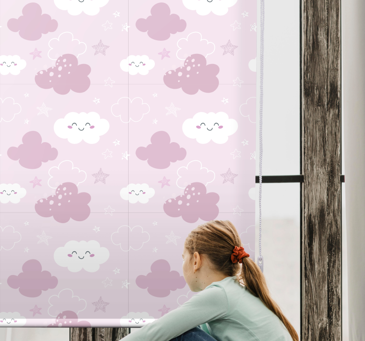 Tende a rullo nuvole Sfondo rosa con felice bianco - TenStickers