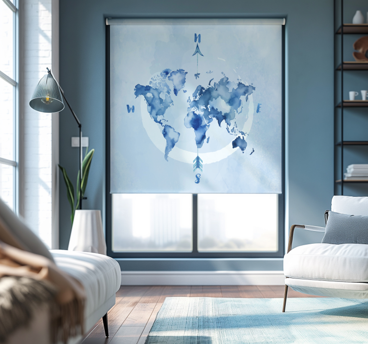 Tende a rullo mappamondo planisfero blu dell'acquerello - TenStickers