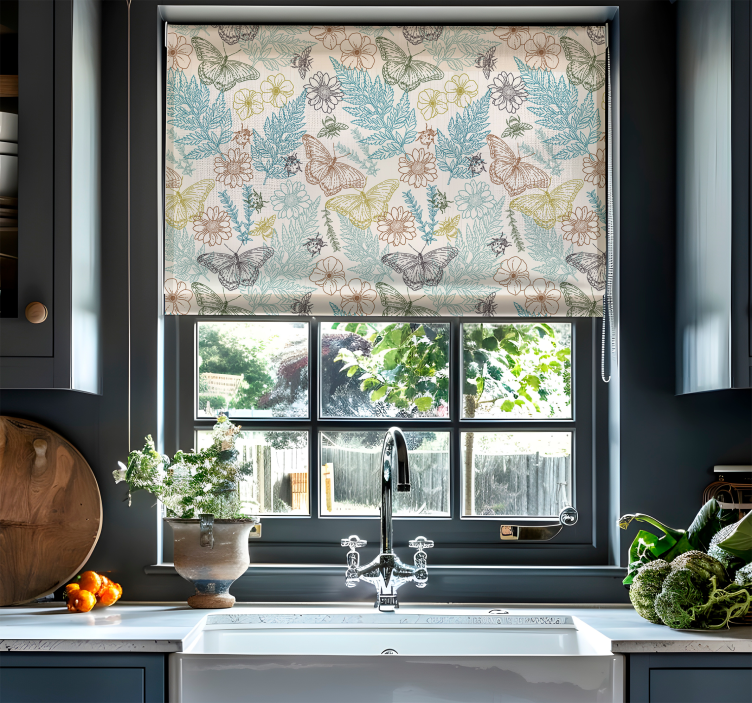 Tenda a rullo con fiori farfalle floreali - TenStickers