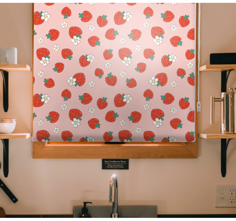 Tende a rullo frutta e verdura motivo a fragola con fiori - TenStickers