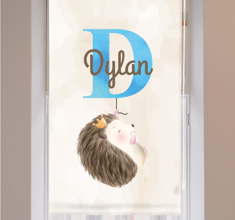 Tenda a rullo cameretta riccio con iniziale e nome - TenStickers