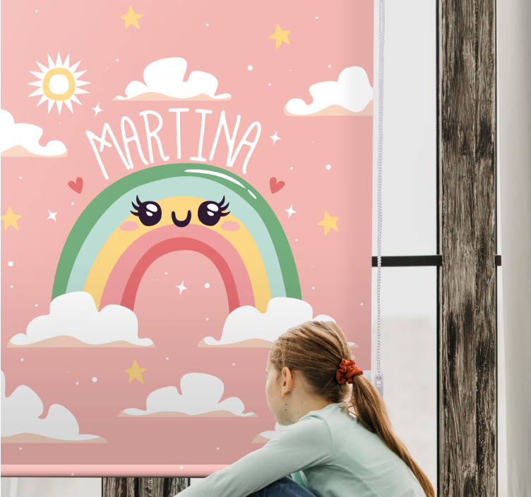 Tenda a rullo cameretta disegno arcobaleno rosa con nome - TenStickers