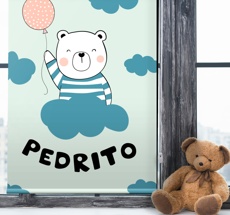 Tenda a rullo neonati orso con palloncino e nome - TenStickers