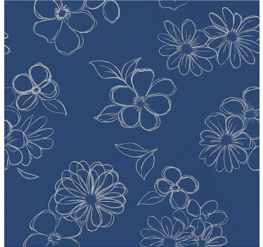 Tenda a rullo camera da letto fiori con contorno blu - TenStickers