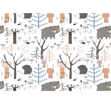 Tenda a rullo bianca foresta scandinava con animali - TenStickers