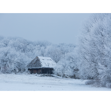 Tenda a rullo bianca per cortile innevato - TenStickers