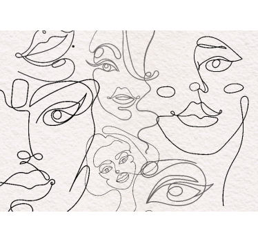 Tenda a rullo bianca line art volti minimalisti - TenStickers