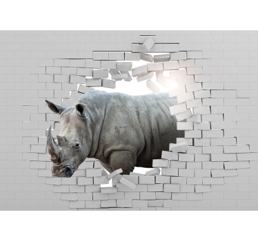 Tenda a rullo bianca rinoceronte 3d - TenStickers