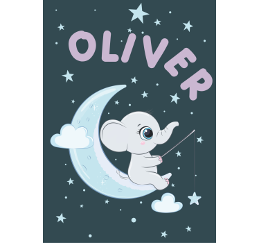 Tenda a rullo neonati elefante luna con nome - TenStickers