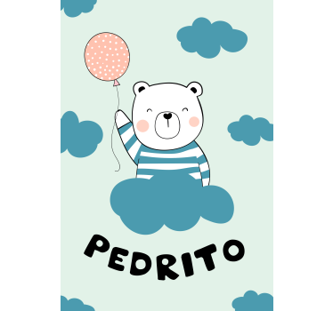 Tenda a rullo neonati orso con palloncino e nome - TenStickers