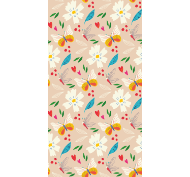 Tenda a rullo farfalle motivo floreale beige - TenStickers