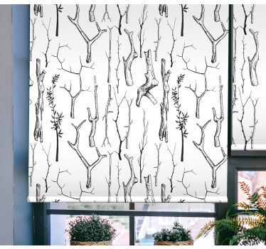 Tenda a rullo alberi rami bianchi e neri - TenStickers