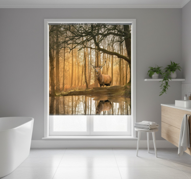 Tenda a rullo alberi lago cervo dorato - TenStickers