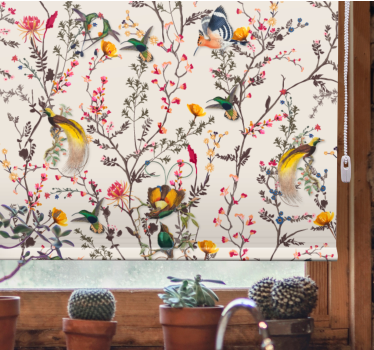 Tenda a rullo alberi uccelli e fiori - TenStickers