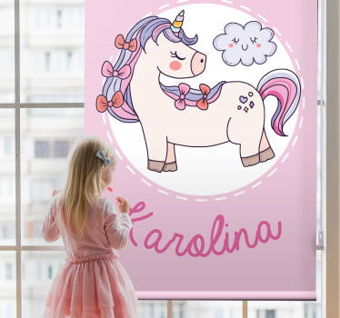 Tenda a rullo animali Unicorno rosa con nome - TenStickers