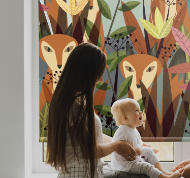 Tenda a rullo animali volpi incantevoli tra le foglie - TenStickers