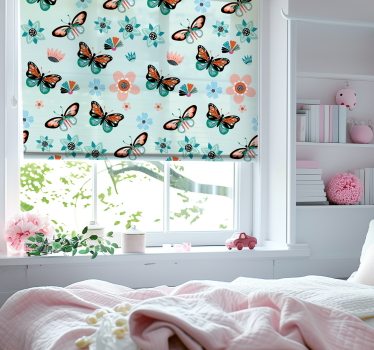 Tenda a rullo con fiori bambini farfalle - TenStickers