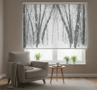 Tenda a rullo bianca alberi d'inverno nel bosco - TenStickers