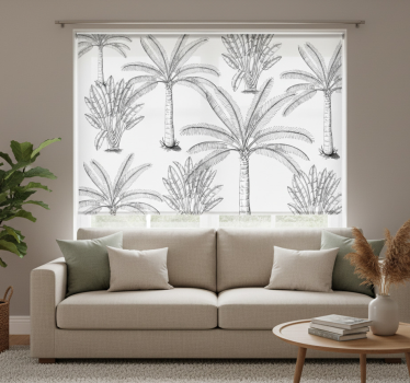 Tenda a rullo bianca design palme bianche e nere - TenStickers