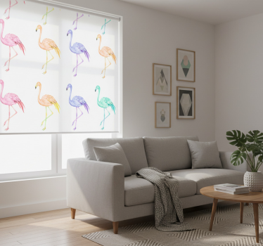 Tenda a rullo bianca fenicotteri colorati senza cuciture - TenStickers