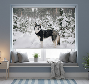 Tenda a rullo bianca foresta invernale e husky - TenStickers