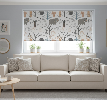 Tenda a rullo bianca foresta scandinava con animali - TenStickers