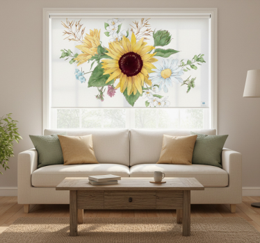 Tenda a rullo bianca girasoli e margherite - TenStickers