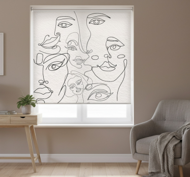 Tenda a rullo bianca line art volti minimalisti - TenStickers