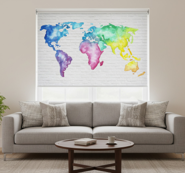 Tenda a rullo bianca mappa del mondo colorata - TenStickers