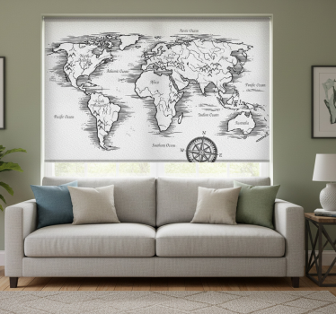 Tenda a rullo bianca mappa del mondo elegante - TenStickers