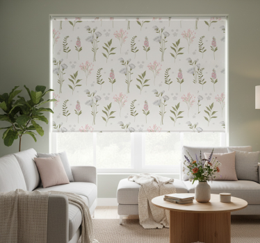 Tenda a rullo bianca motivo fiori selvatici minimalisti - TenStickers