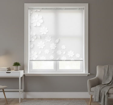 Tenda a rullo bianca sfondo fiori di carta bianca - TenStickers