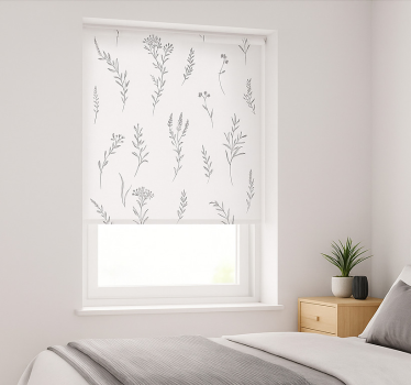 Tenda a rullo camera da letto colore bianco con piante - TenStickers