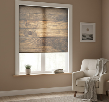 Tenda a rullo camera da letto tavole di legno marroni - TenStickers