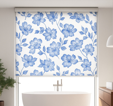 Tenda a rullo camera da letto floreale blu e bianco - TenStickers
