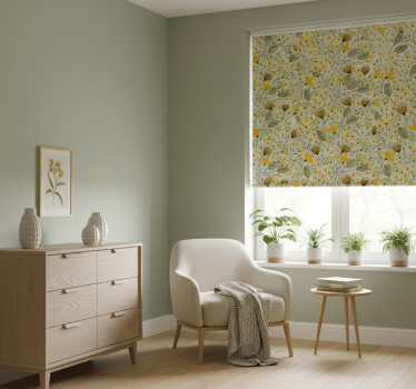Tenda a rullo camera da letto pizzo floreale giallo - TenStickers