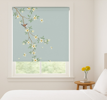 Tenda a rullo camera da letto uccelli sui rami in fiore - TenStickers