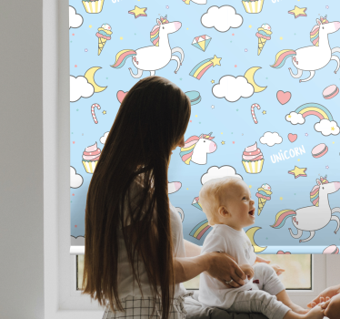 Tenda a rullo cameretta simpatici unicorni e arcobaleni - TenStickers
