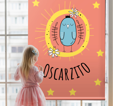Tenda a rullo cameretta uccello blu con nome - TenStickers