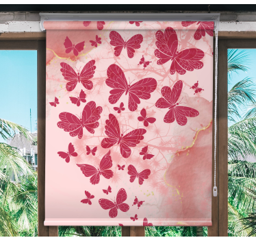 Tenda a rullo farfalle disposizione a forma di cuore rosa - TenStickers