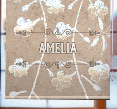 Tenda a rullo camera da letto design floreale beige con nome - TenStickers