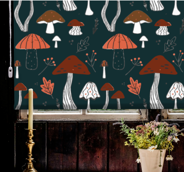 Tenda a rullo fiori e piante motivo a fungo - TenStickers