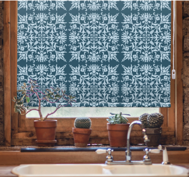 Tenda a rullo fiori modello blu provinciale francese - TenStickers