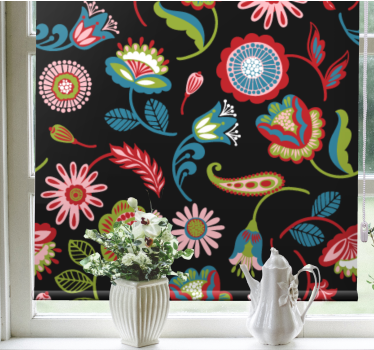 Tenda a rullo fiori Motivo popolare colorato - TenStickers