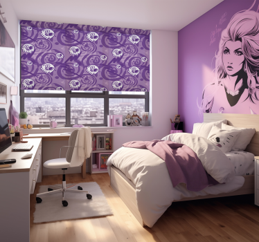 Tenda a rullo giovani graffiti lilla con teschi - TenStickers