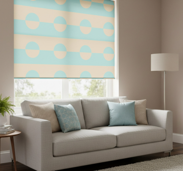 Tenda a rullo moderna a pois blu chiaro e beige con quadrati - TenStickers