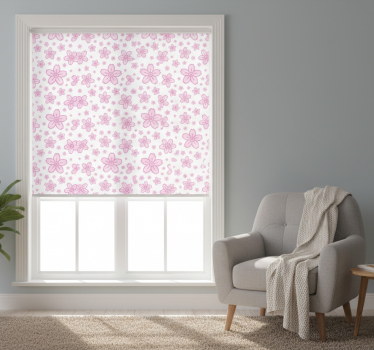 Tenda a rullo moderna fiori piccoli rosa su sfondo bianco - TenStickers