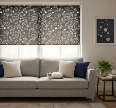 Tenda a rullo moderna illustrazioni cosmiche bianco e nero - TenStickers