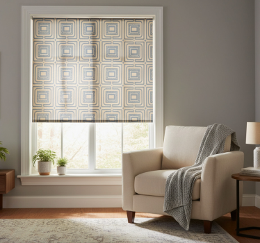 Tenda a rullo moderna texture a quadrati blu e bronzo - TenStickers